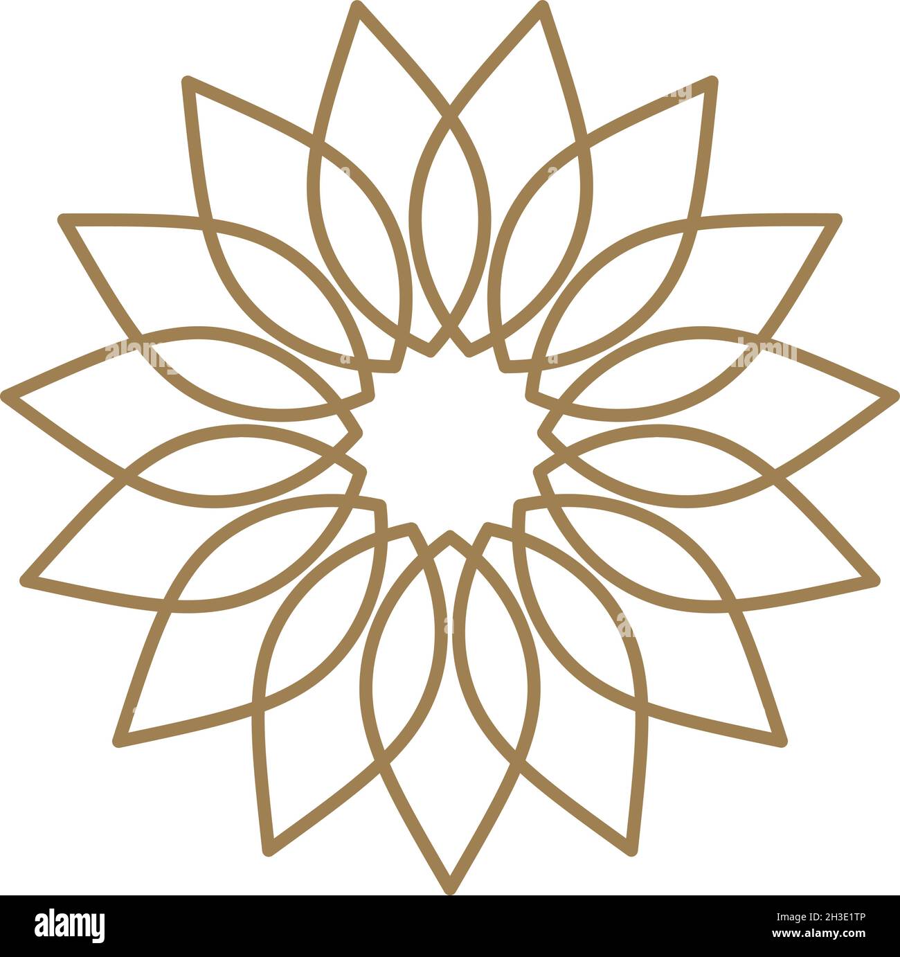 Logo floral.Emblème de motif radial.Fleur dorée Illustration de Vecteur