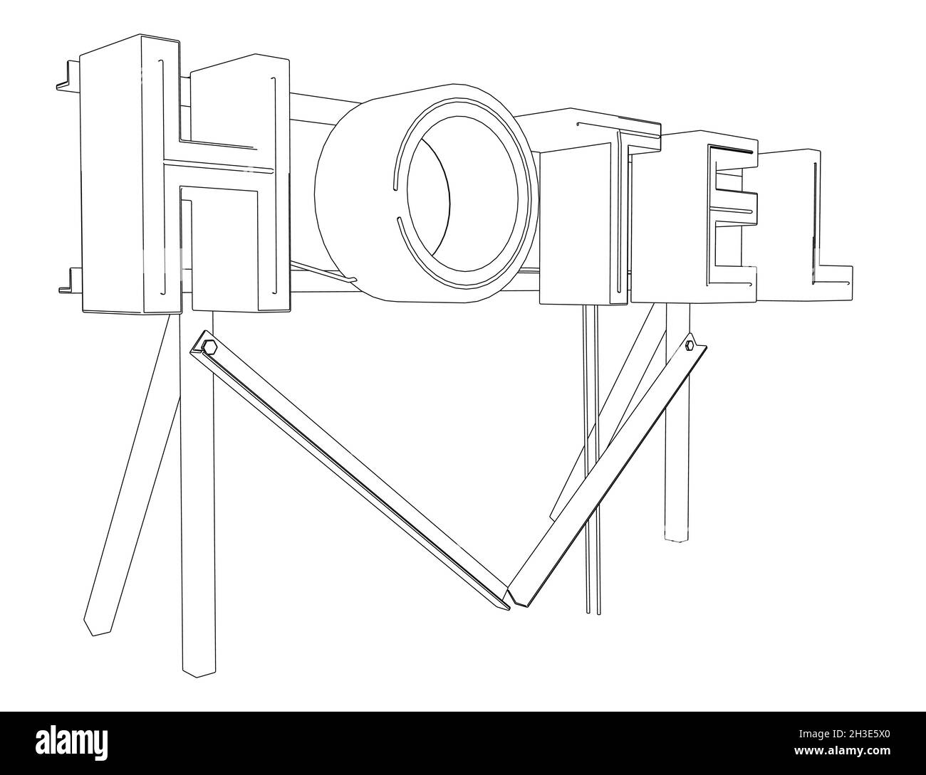 Contour d'un rack publicitaire avec le mot Hotel des lignes noires isolées sur un fond blanc.Vue latérale.Illustration vectorielle Illustration de Vecteur