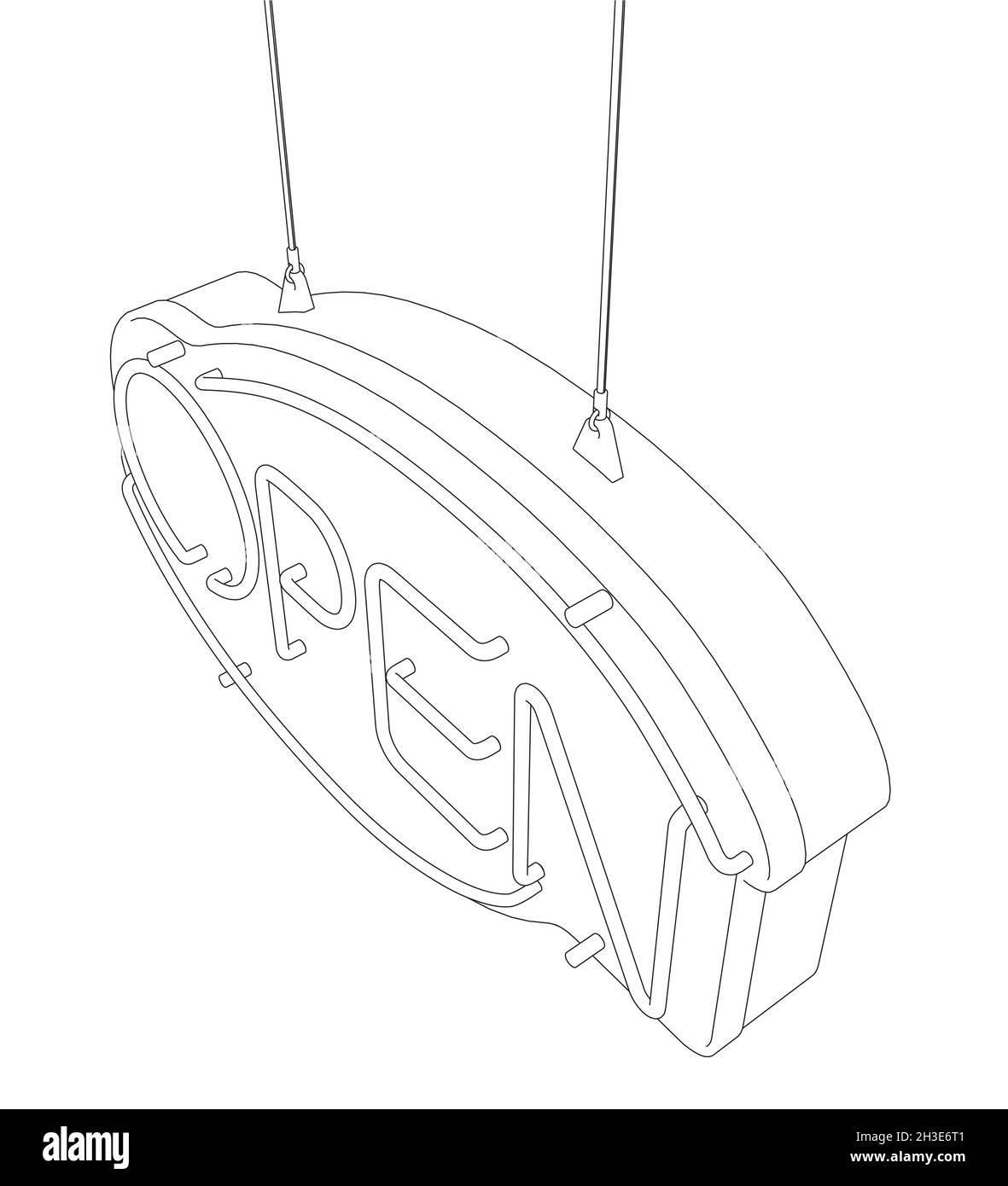 Contour d'un panneau publicitaire avec le mot OUVERT de lignes noires isolées sur fond blanc.Vue de dessus.Illustration vectorielle Illustration de Vecteur