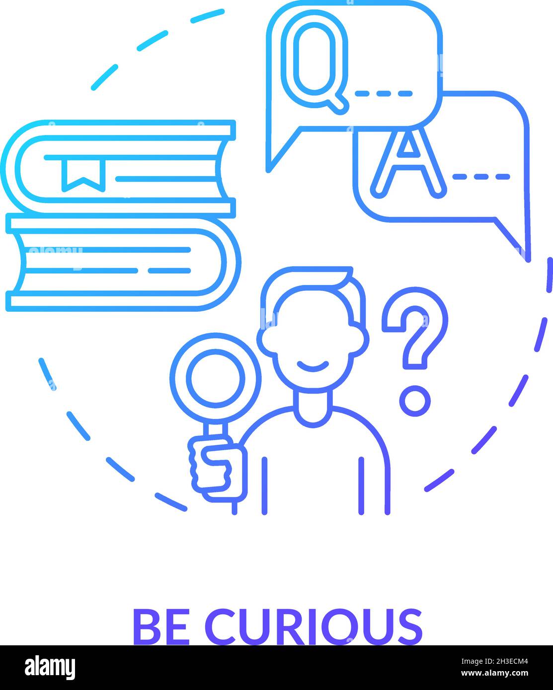 Soyez curieux icône de concept de dégradé bleu Illustration de Vecteur