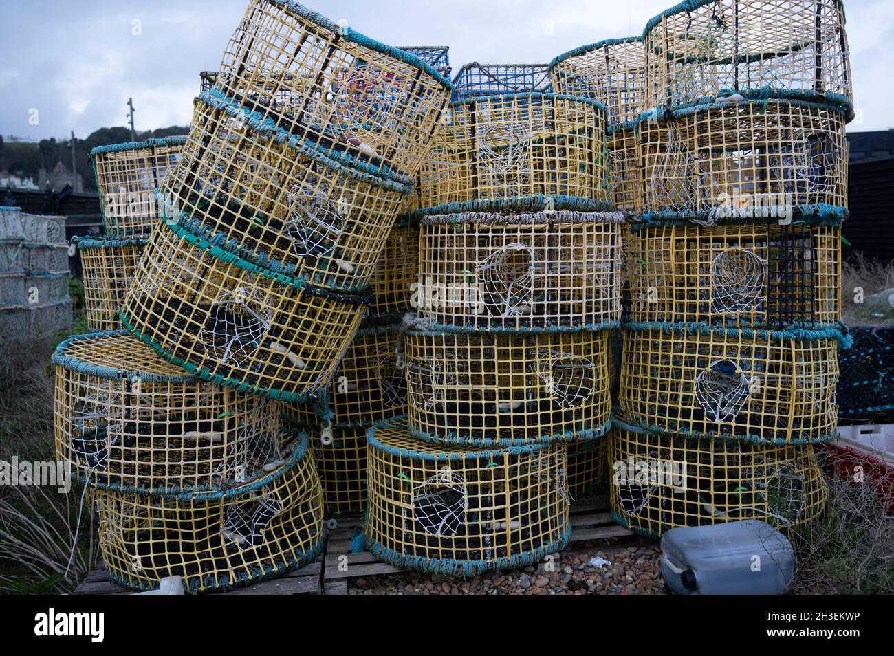 Hastings, 2021 octobre.Pots de homard. Banque D'Images