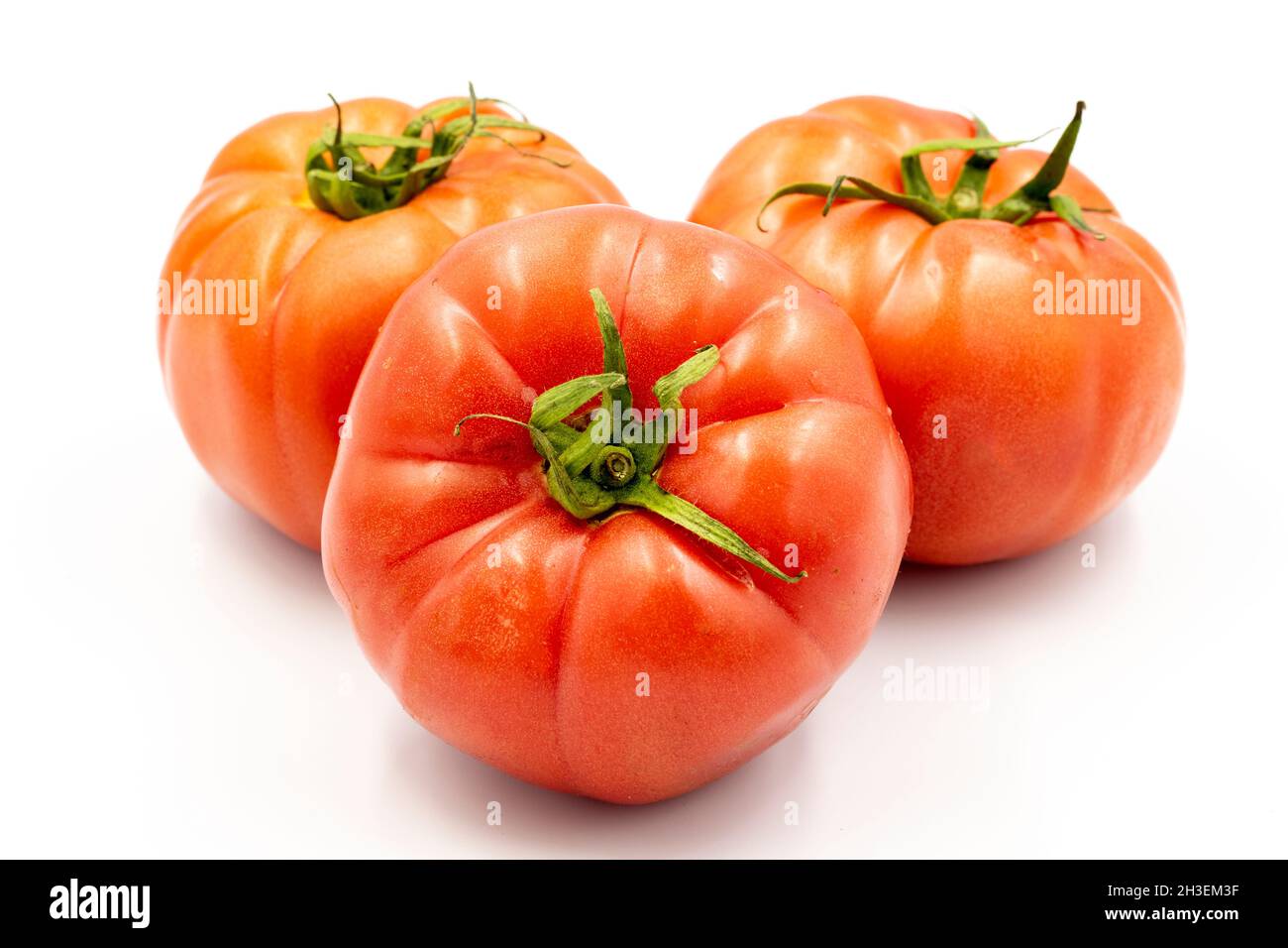 Tomate de bœuf rouge isolée sur fond blanc avec ombre.Gros plan Banque D'Images