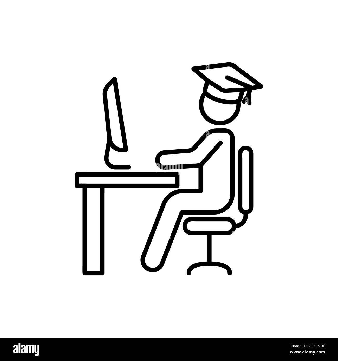 Icône étudiant.Pictogramme de téléformation à plat pour le Web.Trait.Symbole d'étude à la maison isolé sur fond blanc.Décrire le vecteur de l'éducation eps10 Banque D'Images