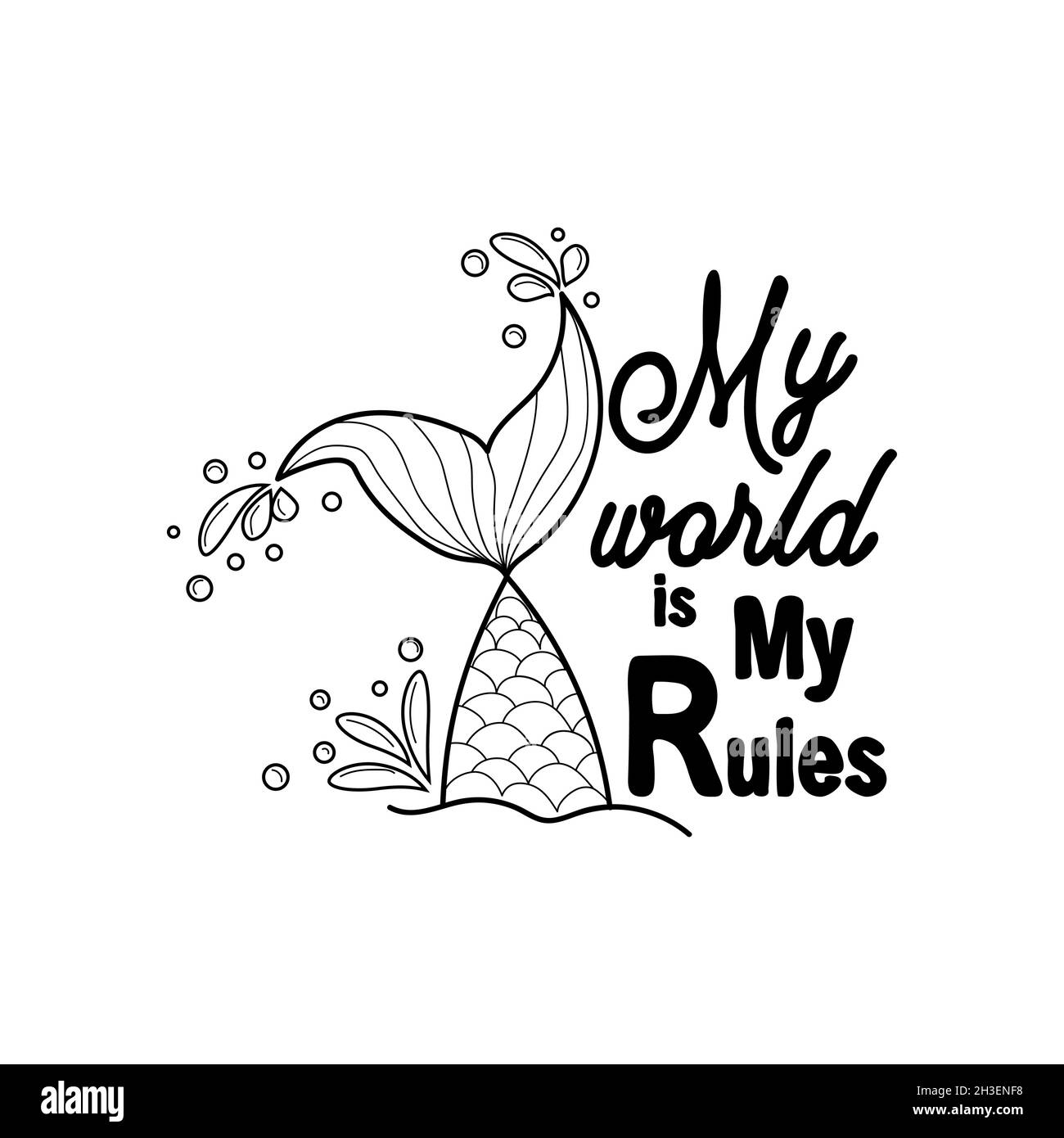 Ma mer est mes règles. Citation sur les mermaid et la queue de mermaid avec des éclaboussures