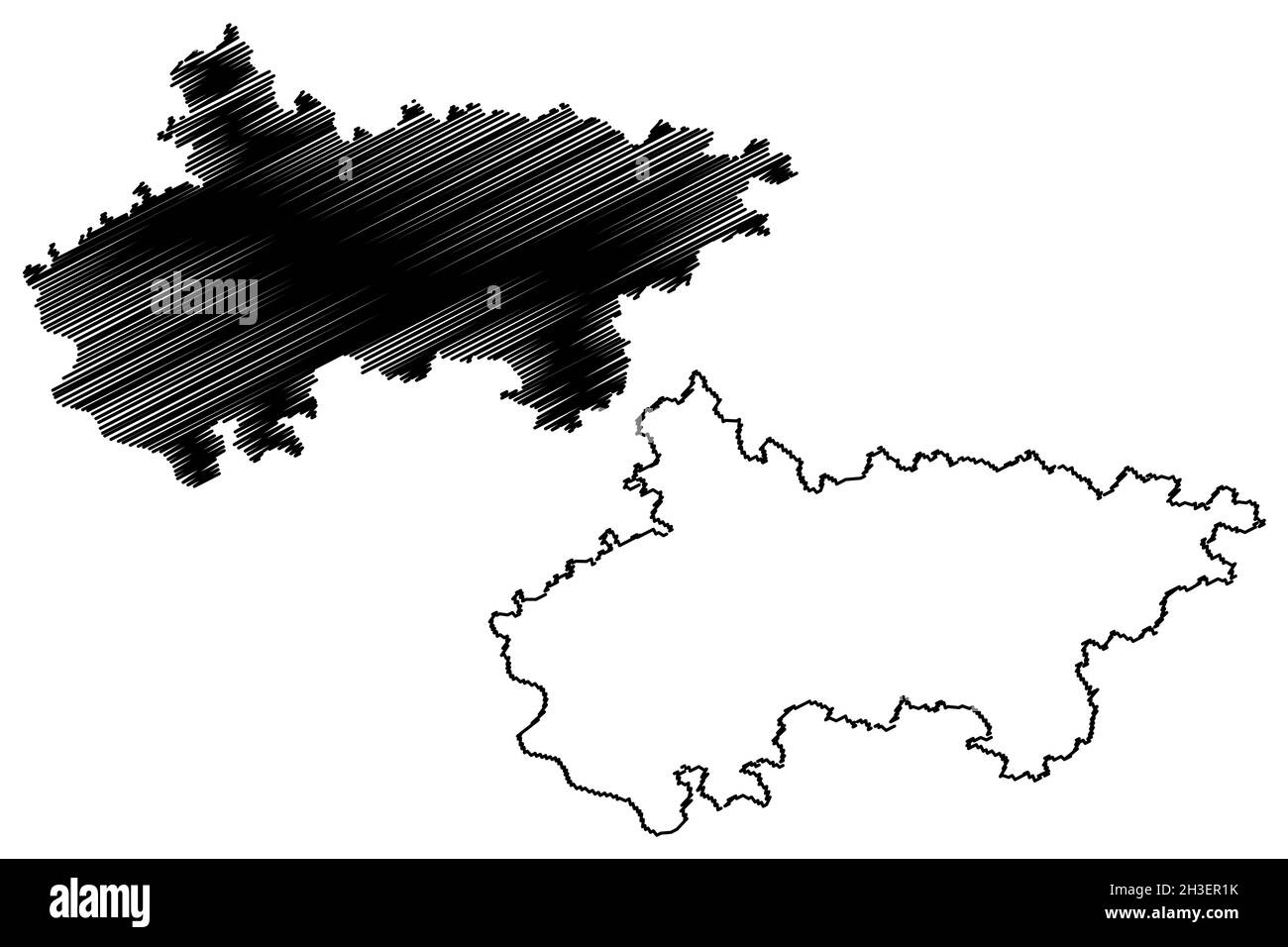 District de Pratapgarh (État de l'Uttar Pradesh, République de l'Inde) carte illustration vectorielle, scribble croquis carte de Pratapgarh Illustration de Vecteur