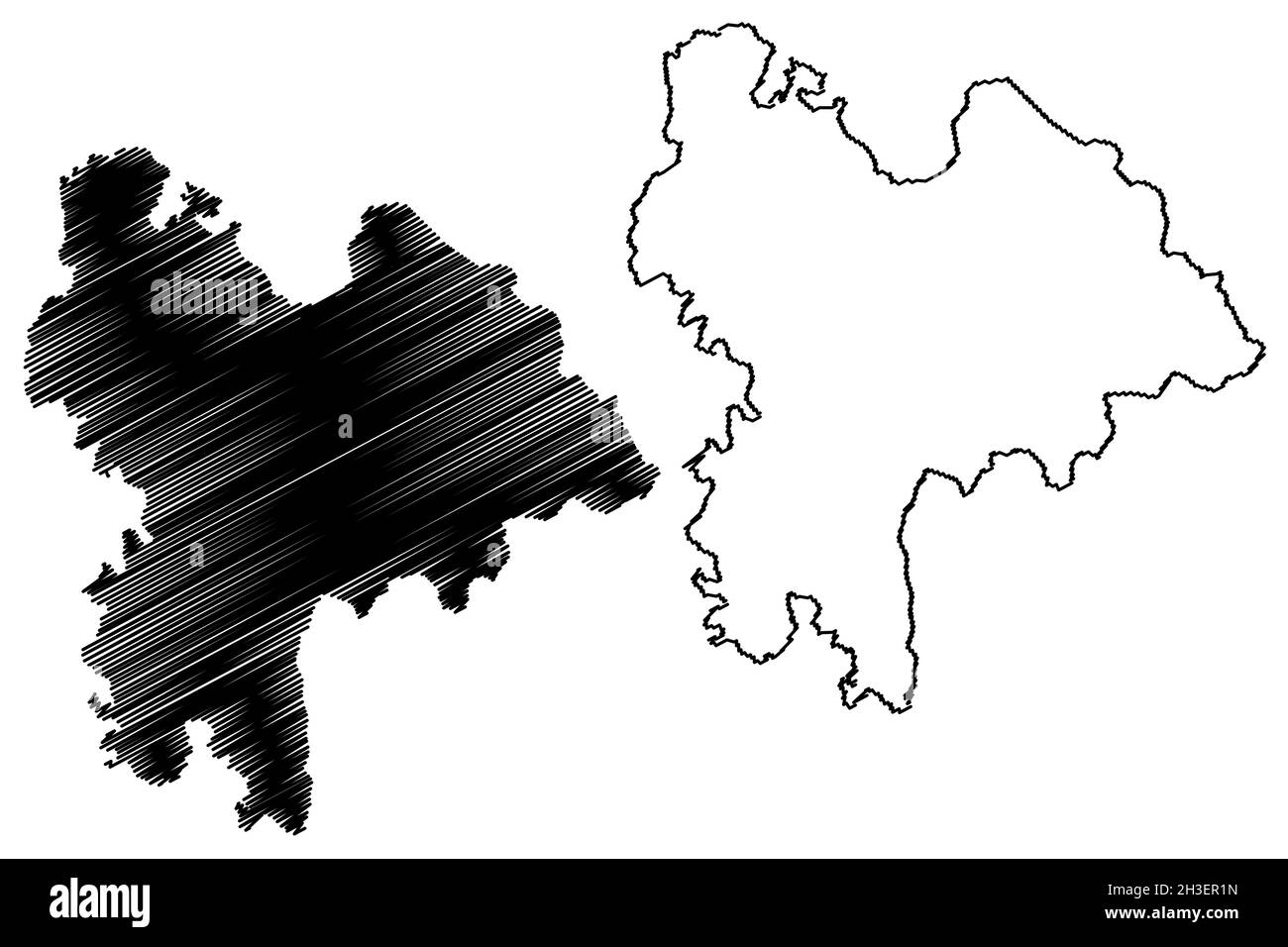 District de Pilibhit (État de l'Uttar Pradesh, République de l'Inde) carte illustration vectorielle, scribble esquisse carte de Pilibhit Illustration de Vecteur