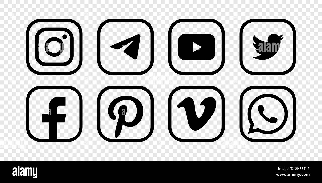 Icônes du logo des médias sociaux isolées sur fond transparent.Image éditoriale.Vinnitsia, Ukraine.Fabrication 08, 2021. Illustration de Vecteur