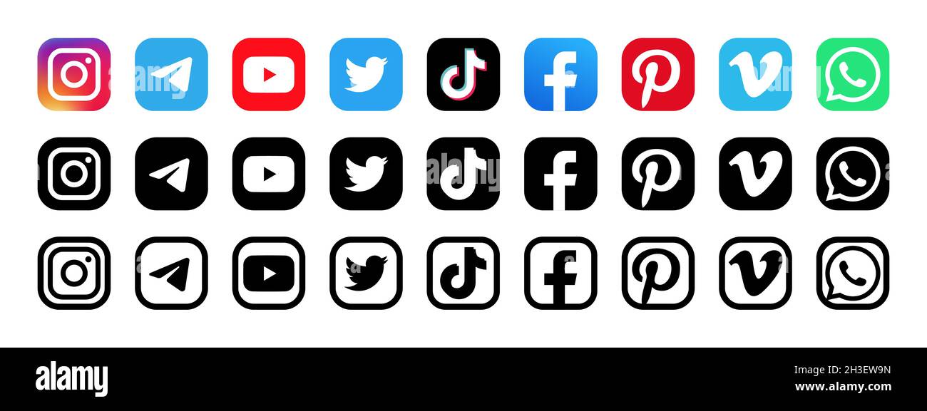 Icônes du logo des médias sociaux isolées sur fond blanc.Image éditoriale.Vinnitsia, Ukraine.Fabrication 05, 2021. Illustration de Vecteur