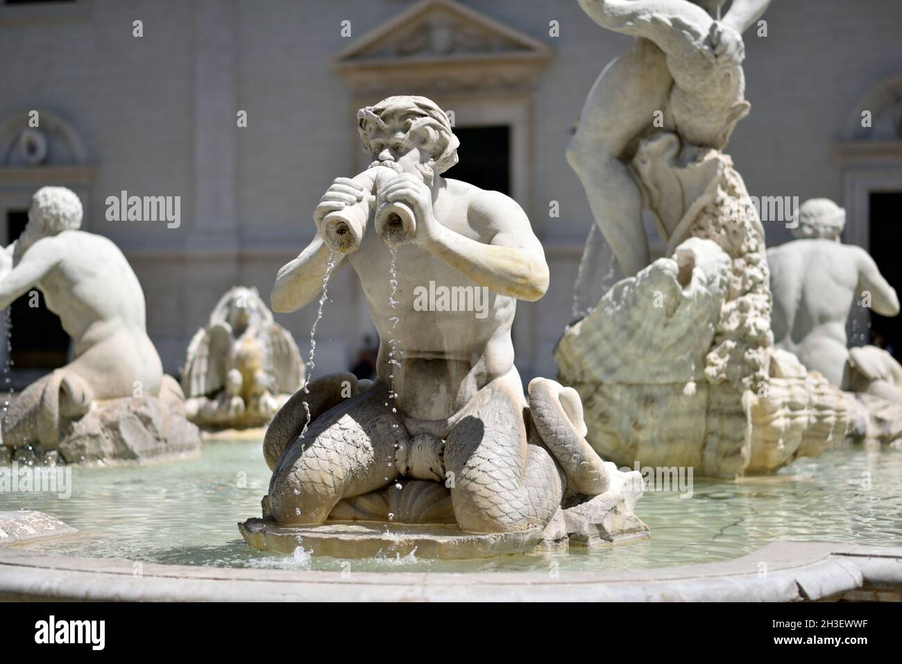 Italie, Rome, Piazza Navona, fontaine de la Maure Banque D'Images