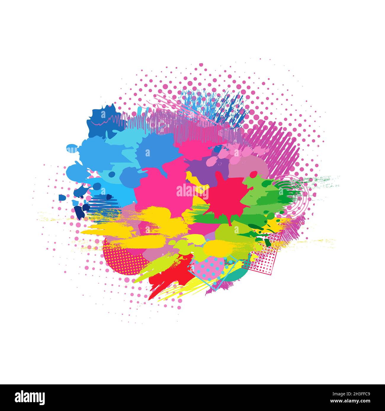 Arrière-plan coloré et lumineux.Modèle de conception graphique abstrait isolé.Boule colorée.Décoration tendance de style arts du brossage.Jaune, rouge, vert, rose c Illustration de Vecteur