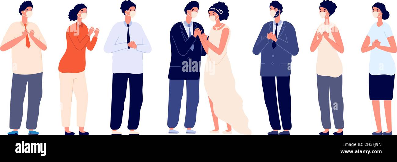 Parti en pandémie.Groupe de mariage porter des masques de visage, couple invités protégés.Cérémonie de mariage de sécurité avec la famille et les amis concept de vecteur Illustration de Vecteur Parti en pandémie.Groupe de mariage porter des masques de visage, couple invités protégés.Cérémonie de mariage de sécurité avec la famille et les amis concept de vecteur Illustration de Vecteur