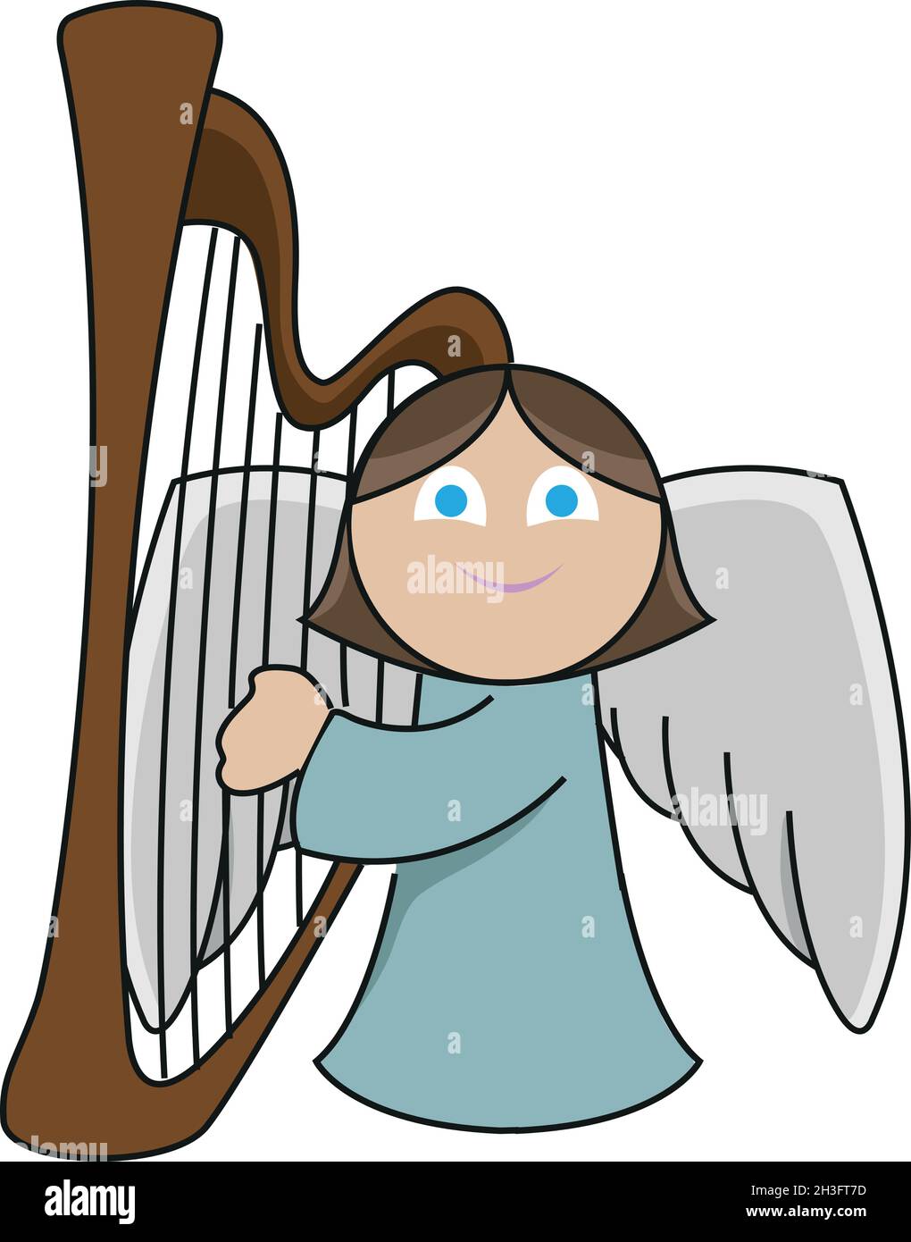 Un petit ange mignon joue la harpe avec emphatique Illustration de Vecteur