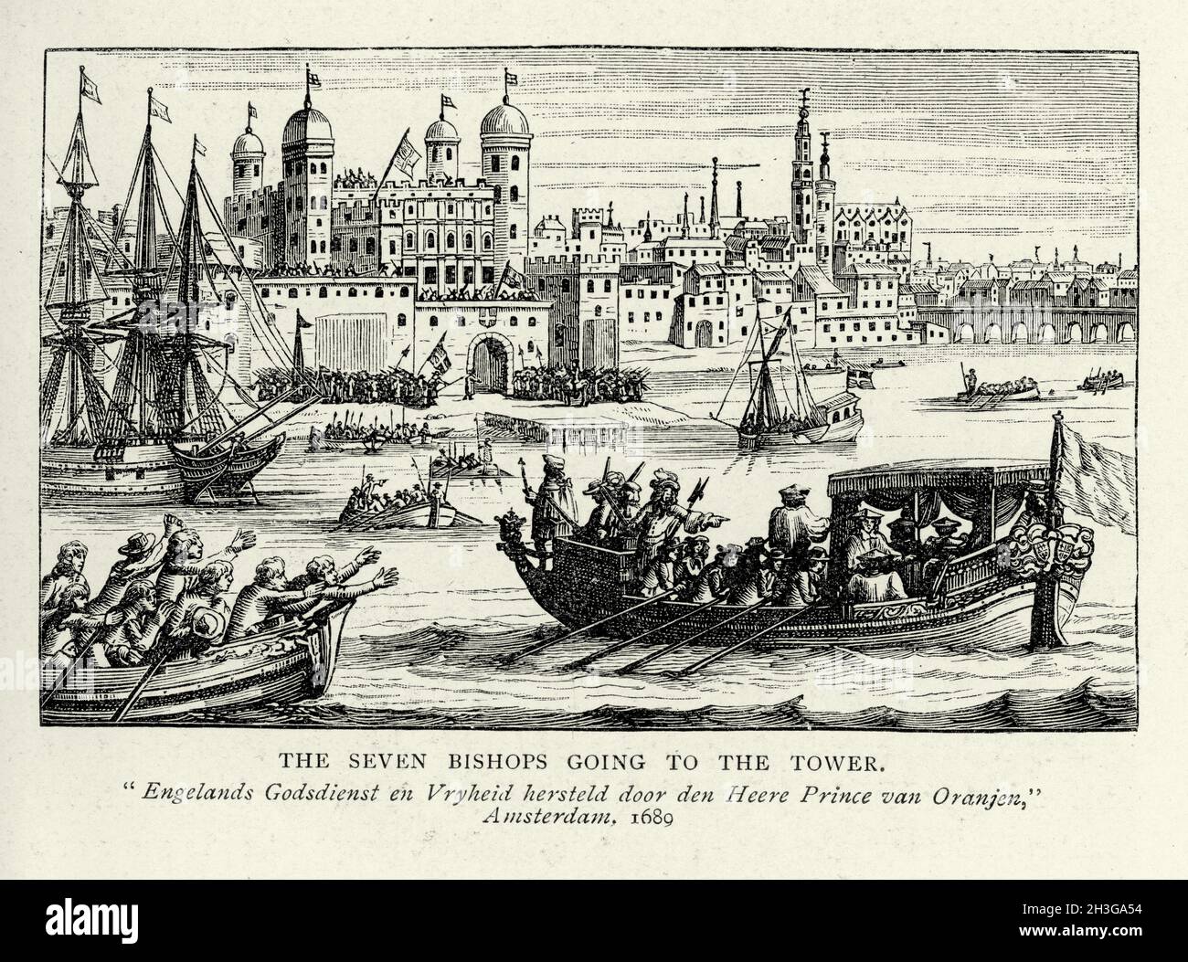 Les sept évêques allant à la Tour de Londres, la Tamise, XVIIe siècle Banque D'Images