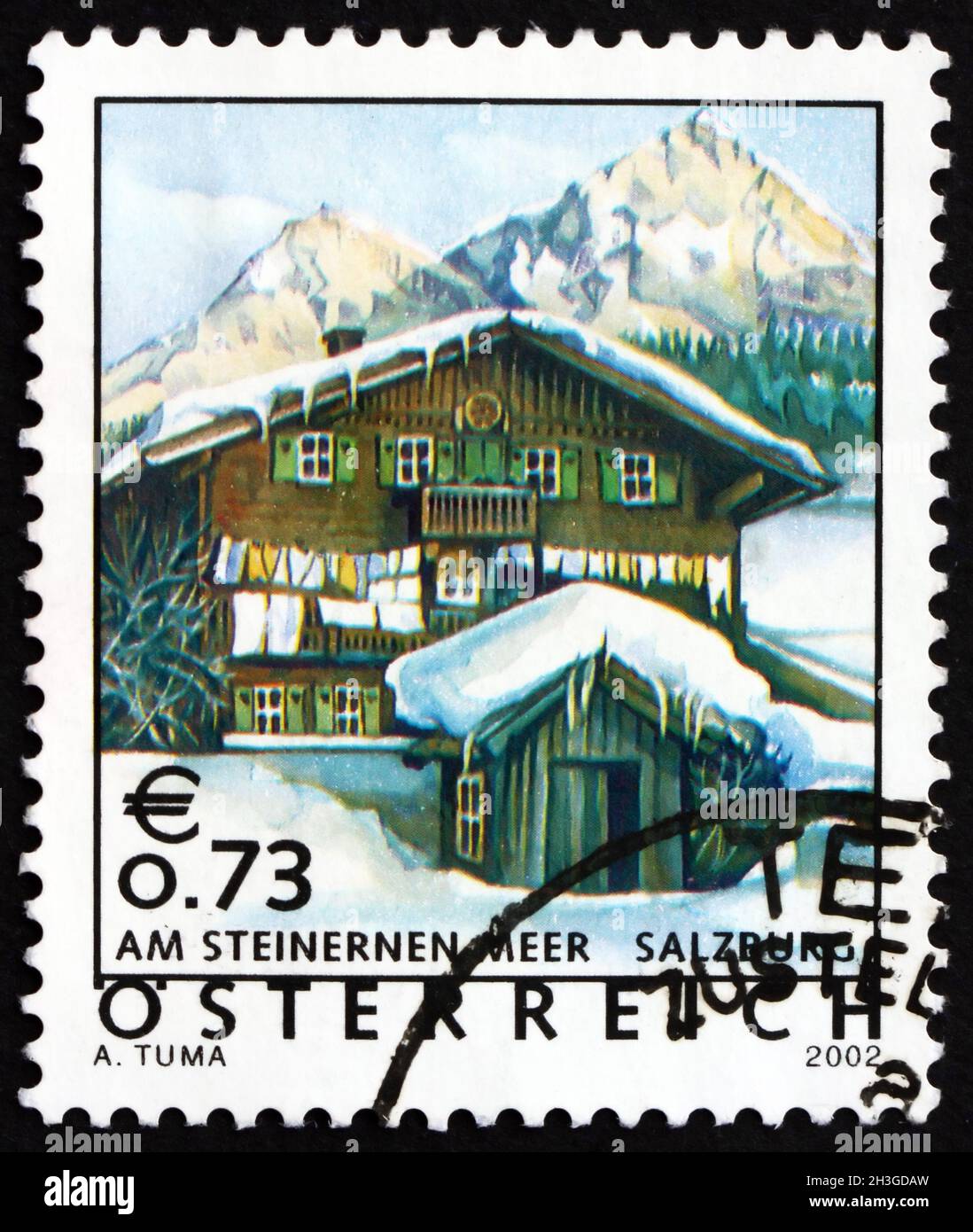 AUTRICHE - VERS 2002: Un timbre imprimé en Autriche montre la ferme, la province de Salzbourg, scène autrichienne, vers 2002 Banque D'Images AUTRICHE - VERS 2002: Un timbre imprimé en Autriche montre la ferme, la province de Salzbourg, scène autrichienne, vers 2002 Banque D'Images