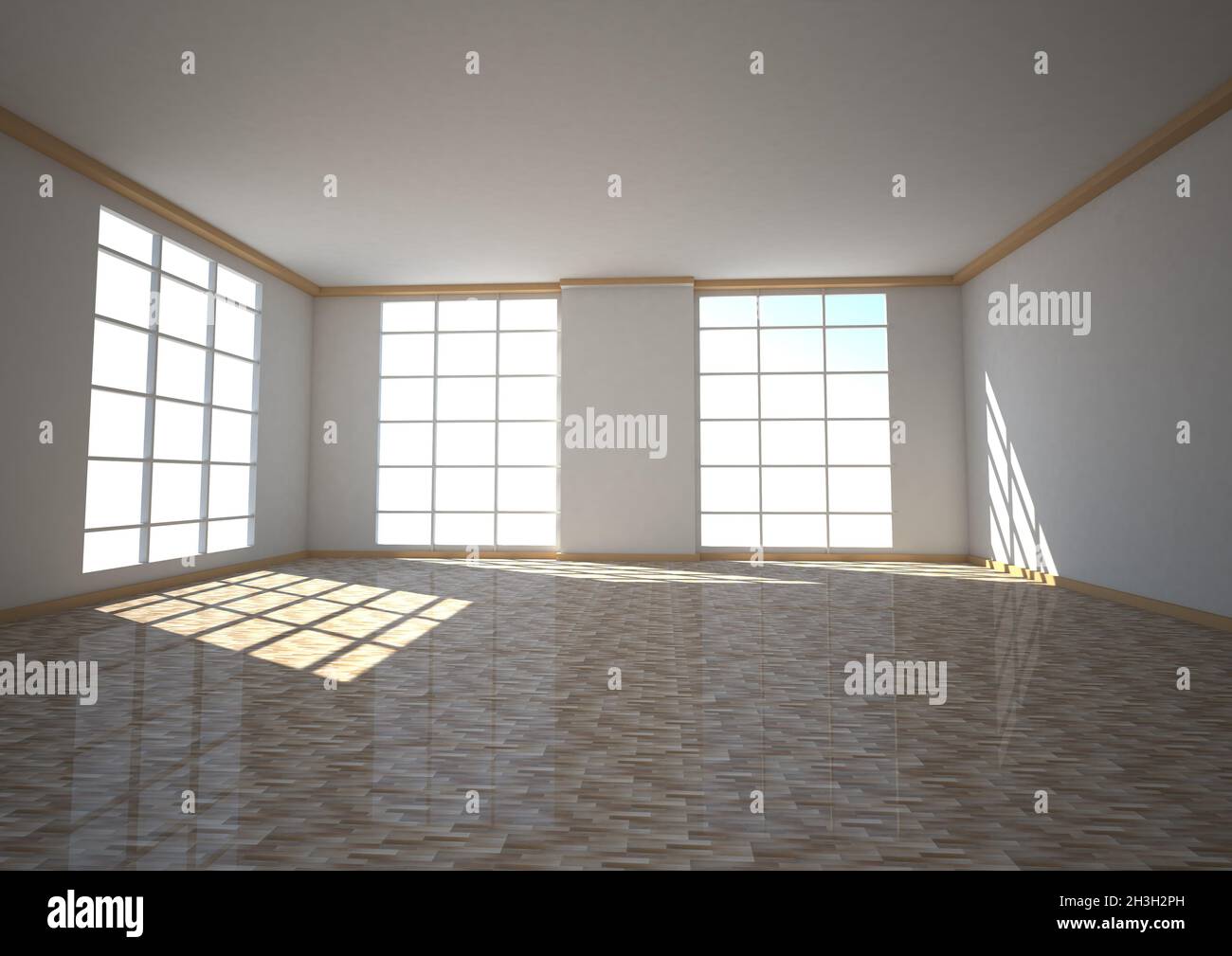 Chambre vide trois fenêtres Banque D'Images