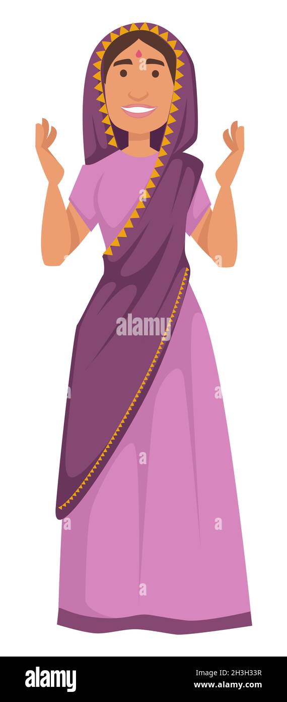 Femme en costume national traditionnel de nationalité indienne de sari Illustration de Vecteur