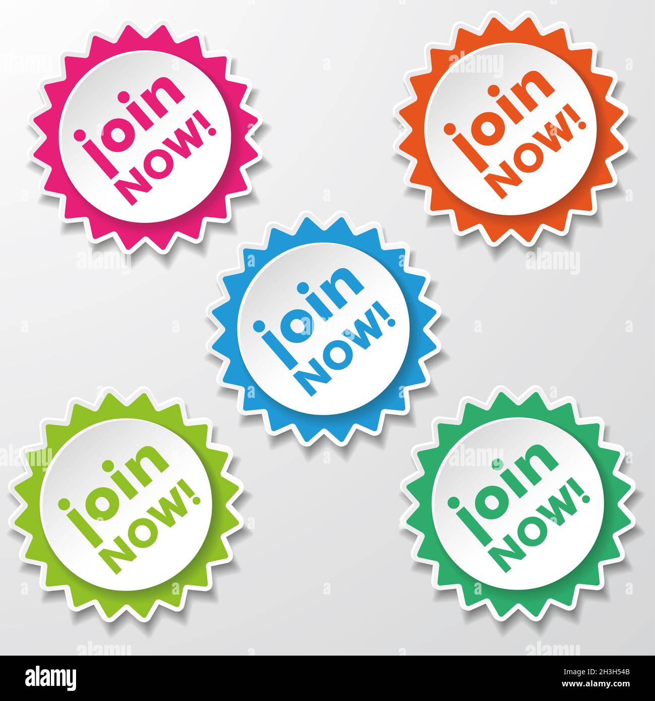 Inscrivez-vous maintenant aux étiquettes en papier Star colorées Banque D'Images