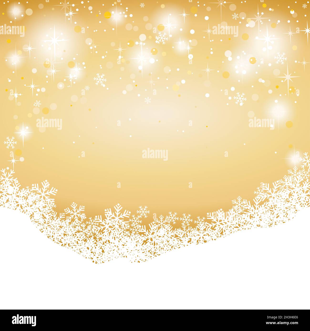 Neige et étoiles fond doré Banque D'Images