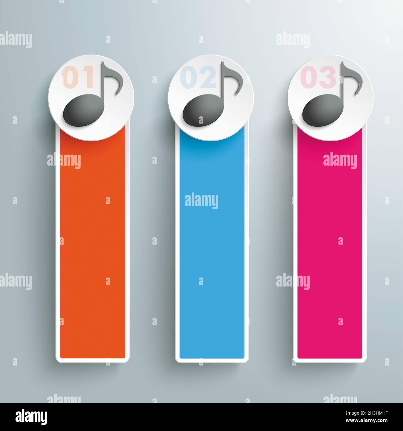 Trois bannières oblongues de couleur Notes de musique Piad Banque D'Images