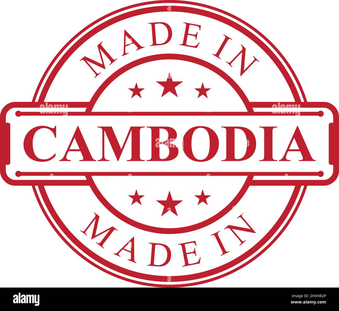 Icône d'étiquette fabriquée au Cambodge avec emblème de couleur rouge sur fond blanc.Élément de conception de logo de qualité vectorielle.Illustration vectorielle EPS.8 EPS.10 Illustration de Vecteur