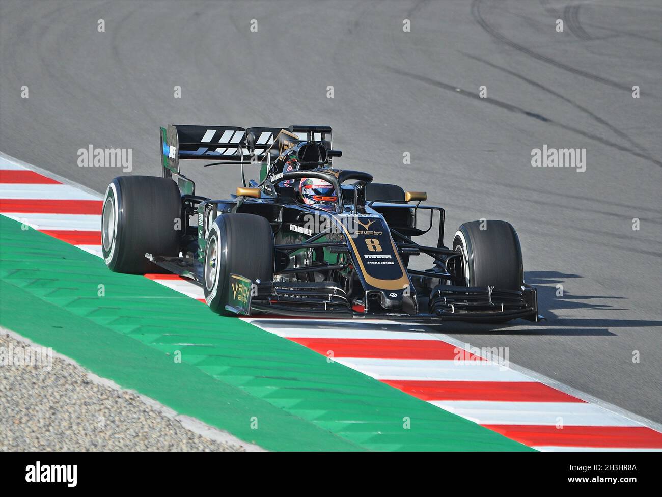 Romain Grosjean-Haas dans l'entraînement pré-saison du circuit de Catalogne de Barcelone en 2019, Espagne Banque D'Images