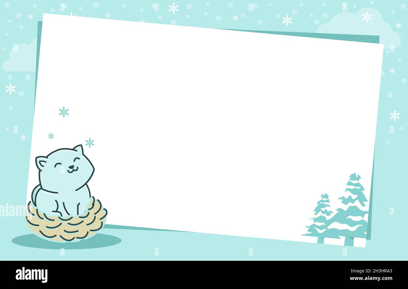 Modèle d'arrière-plan de cadre de carte de Noël en forme de flocon de neige d'hiver en pin de chat Illustration de Vecteur
