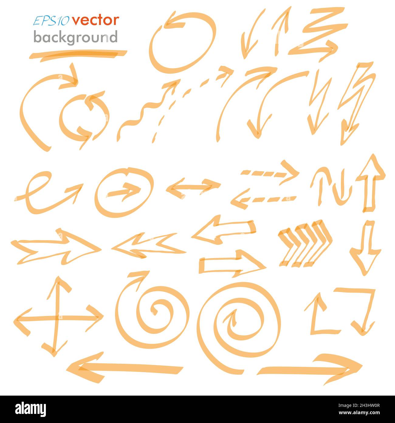 Flèches orange tracées à la main Banque D'Images