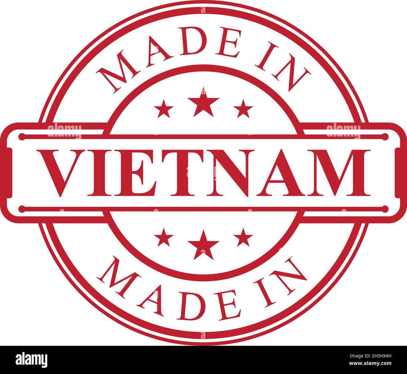 Fabriqué au Vietnam, icône d'étiquette avec emblème de couleur rouge sur fond blanc.Élément de conception de logo de qualité vectorielle.Illustration vectorielle EPS.8 EPS.10 Illustration de Vecteur