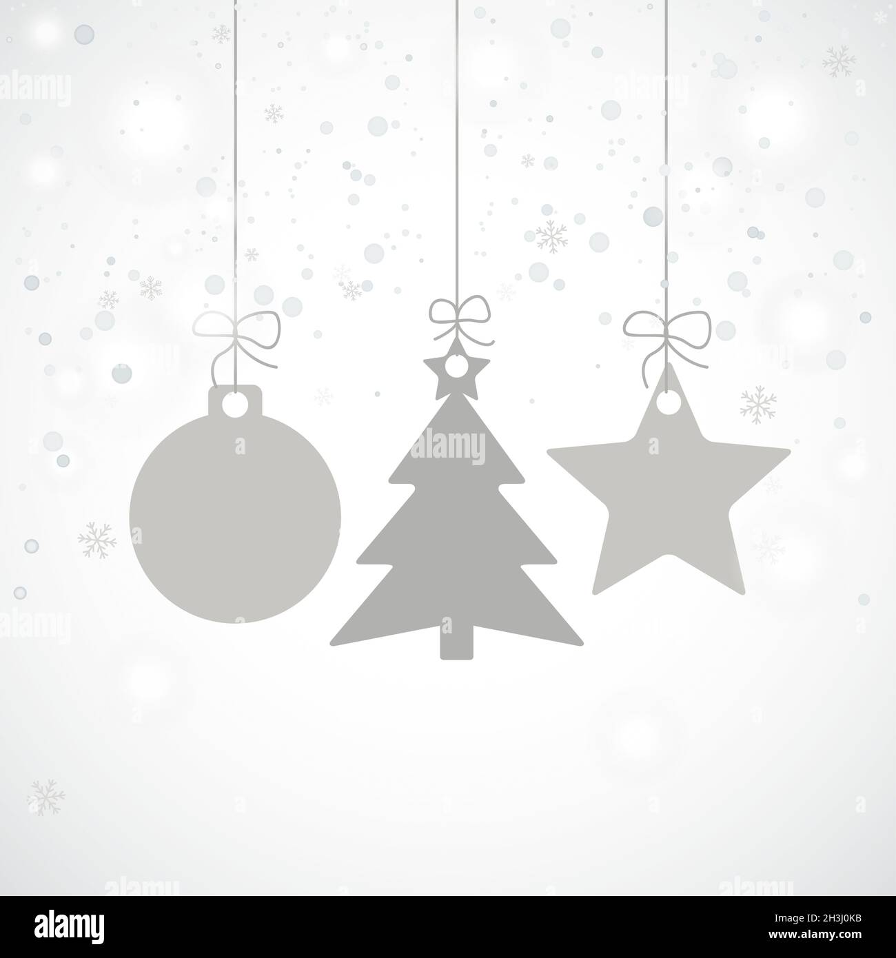 Carte de Noël grise arbre étoiles chute de neige Banque D'Images