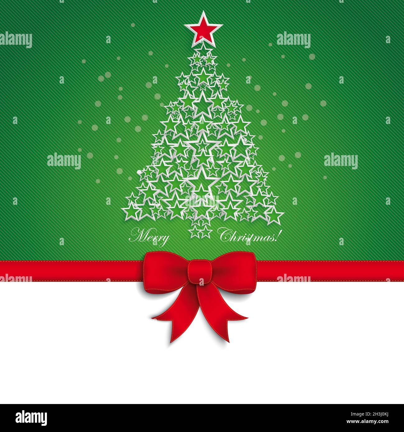 Vert sapin de Noël ruban d'étoile fond vert Banque D'Images