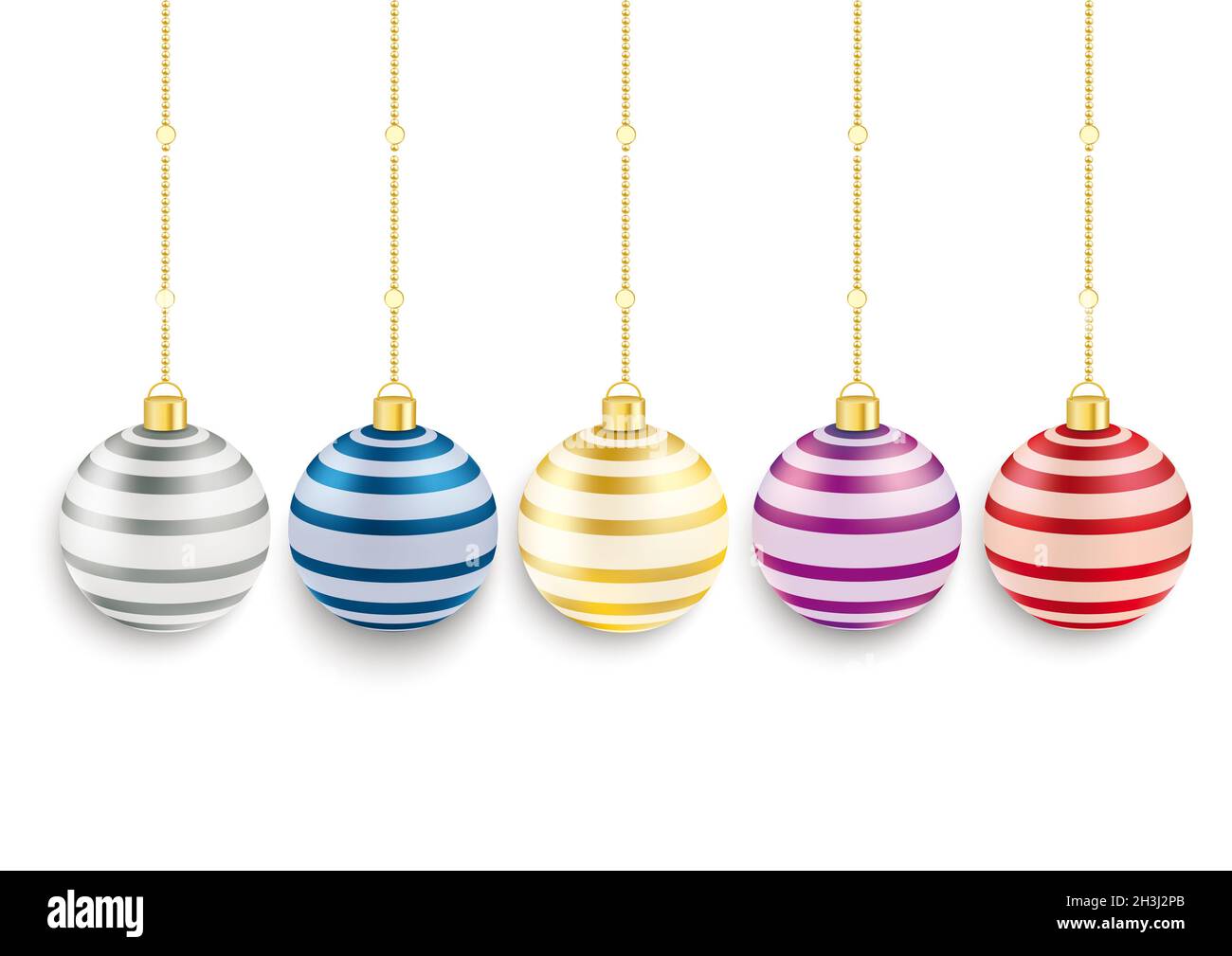 5 boules de Noël colorées à rayures Banque D'Images