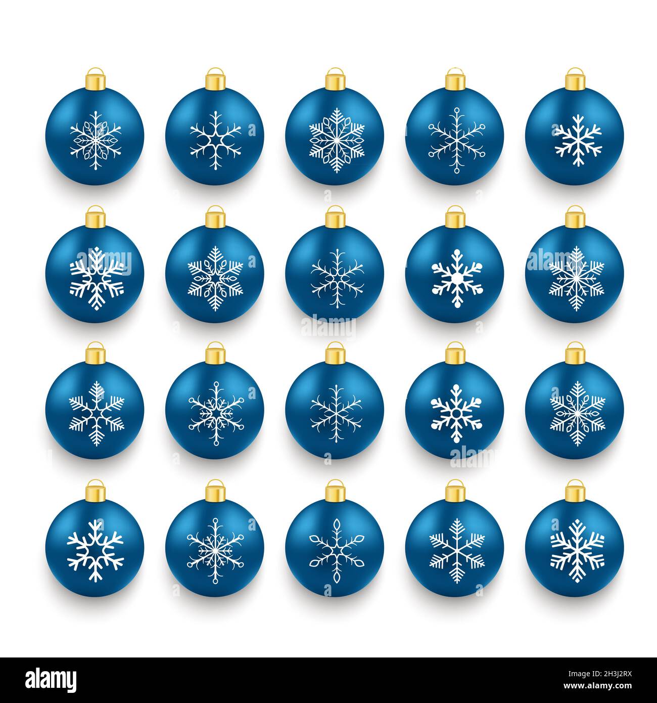 Ensemble boules bleues avec flocons de neige Banque D'Images