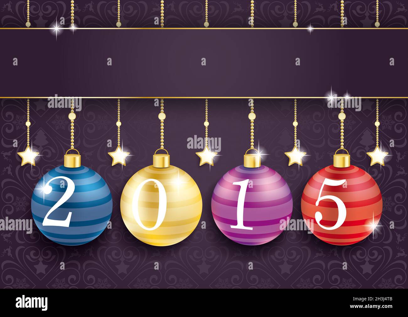 Perles boules étoiles décorations violettes 2015 Banque D'Images