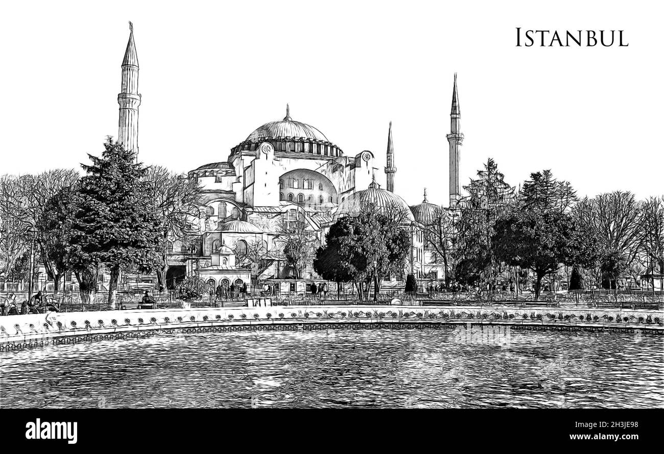 Sainte-Sophie à Istanbul.Illustration de l'esquisse. Banque D'Images