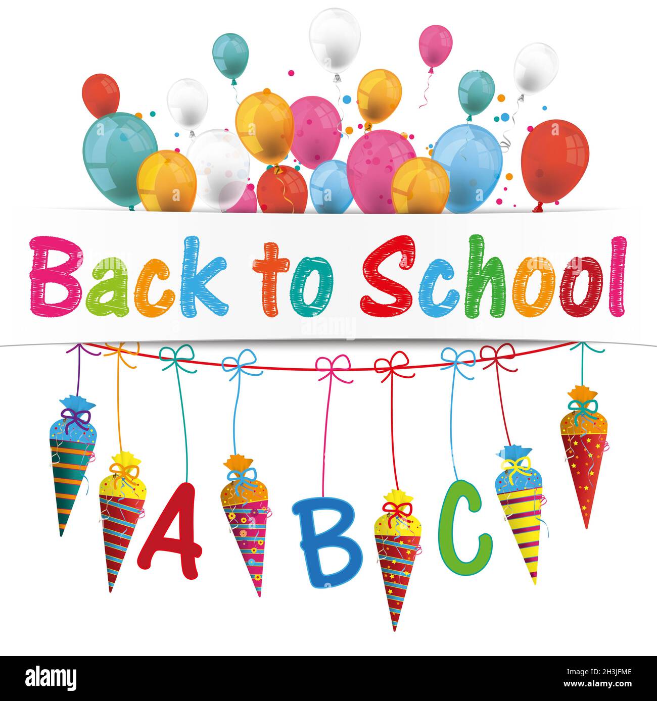 Bonbons Cones Banner Balloons BACKT à l'école Banque D'Images