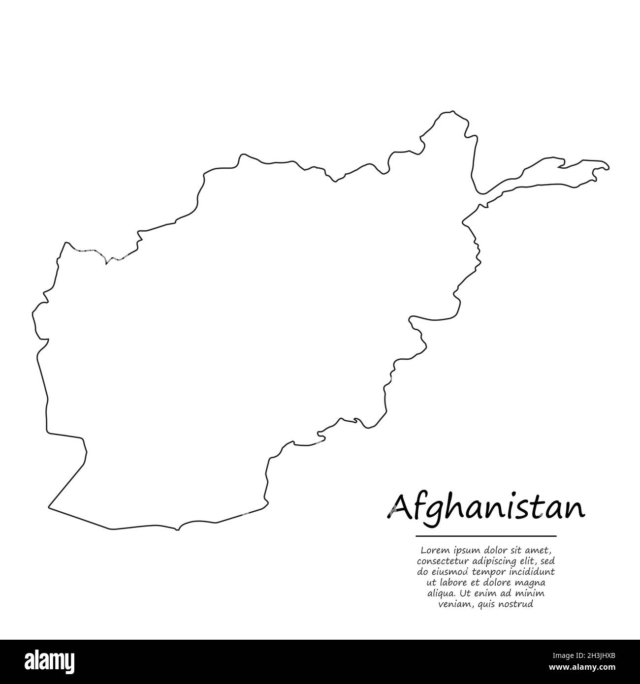 Carte vectorielle simple de l'Afghanistan, silhouette vectorielle en style ligne d'esquisse Illustration de Vecteur