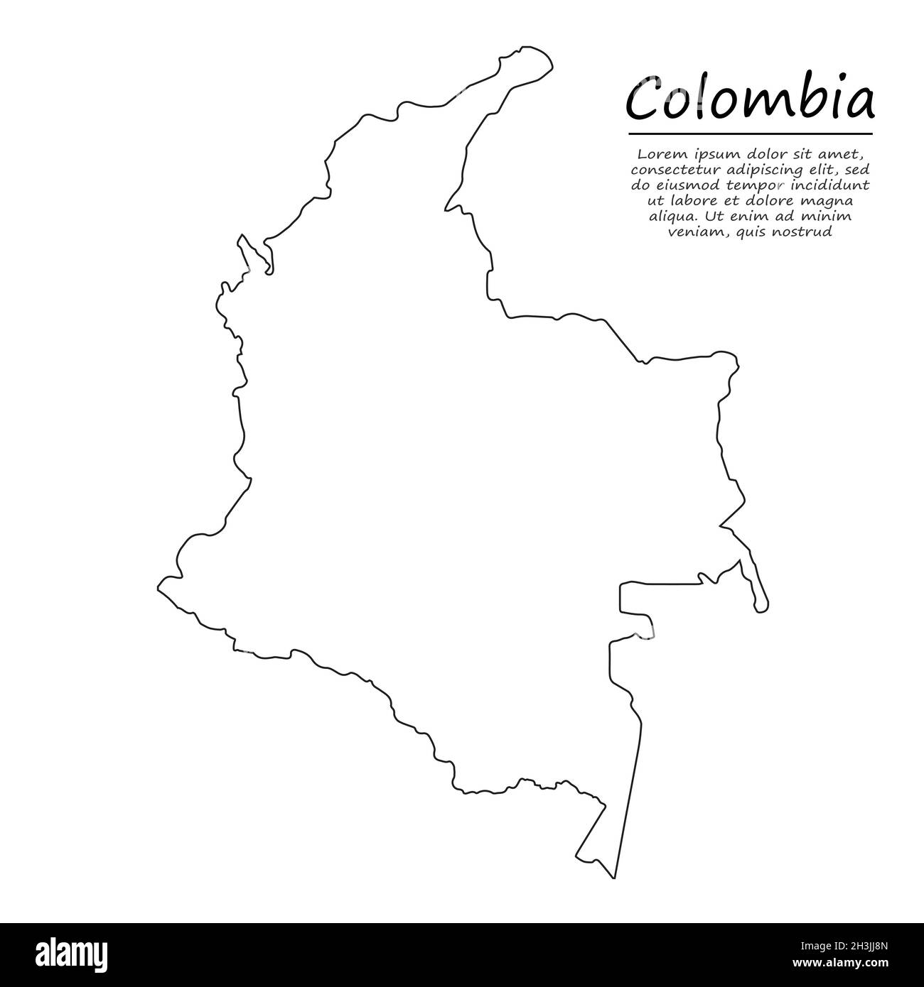 Carte vectorielle simple de Colombie, silhouette vectorielle en style ligne d'esquisse Illustration de Vecteur