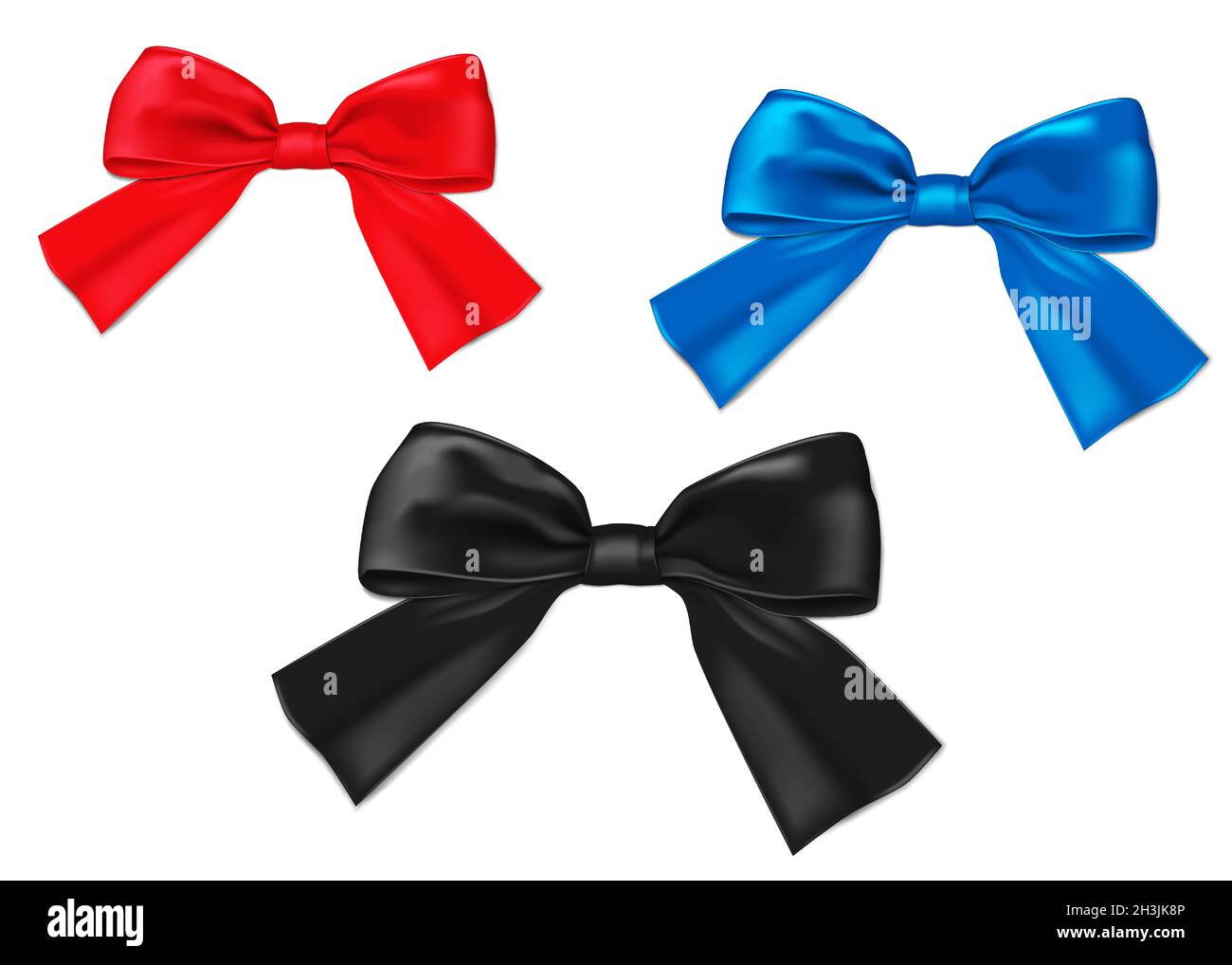 Ensemble de noeud cadeau en ruban satiné isolé sur fond blanc, illustration vectorielle réaliste pour les fêtes.Rouge, bleu, noir.Facile à redéfinir Illustration de Vecteur