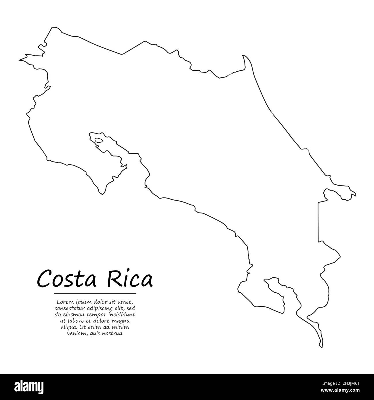 Carte simple du Costa Rica, silhouette vectorielle en style ligne d'esquisse Illustration de Vecteur