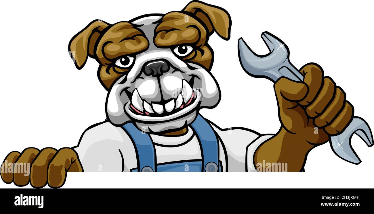 Plombier Bulldog ou mécanicien Holding Spanner Illustration de Vecteur
