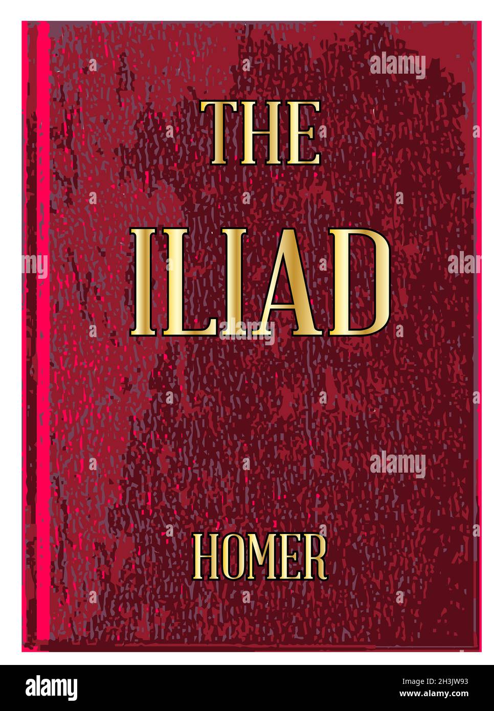 La couverture de l'ancien livre grec The Iliad Homer en marbrure rouge sur fond blanc Banque D'Images