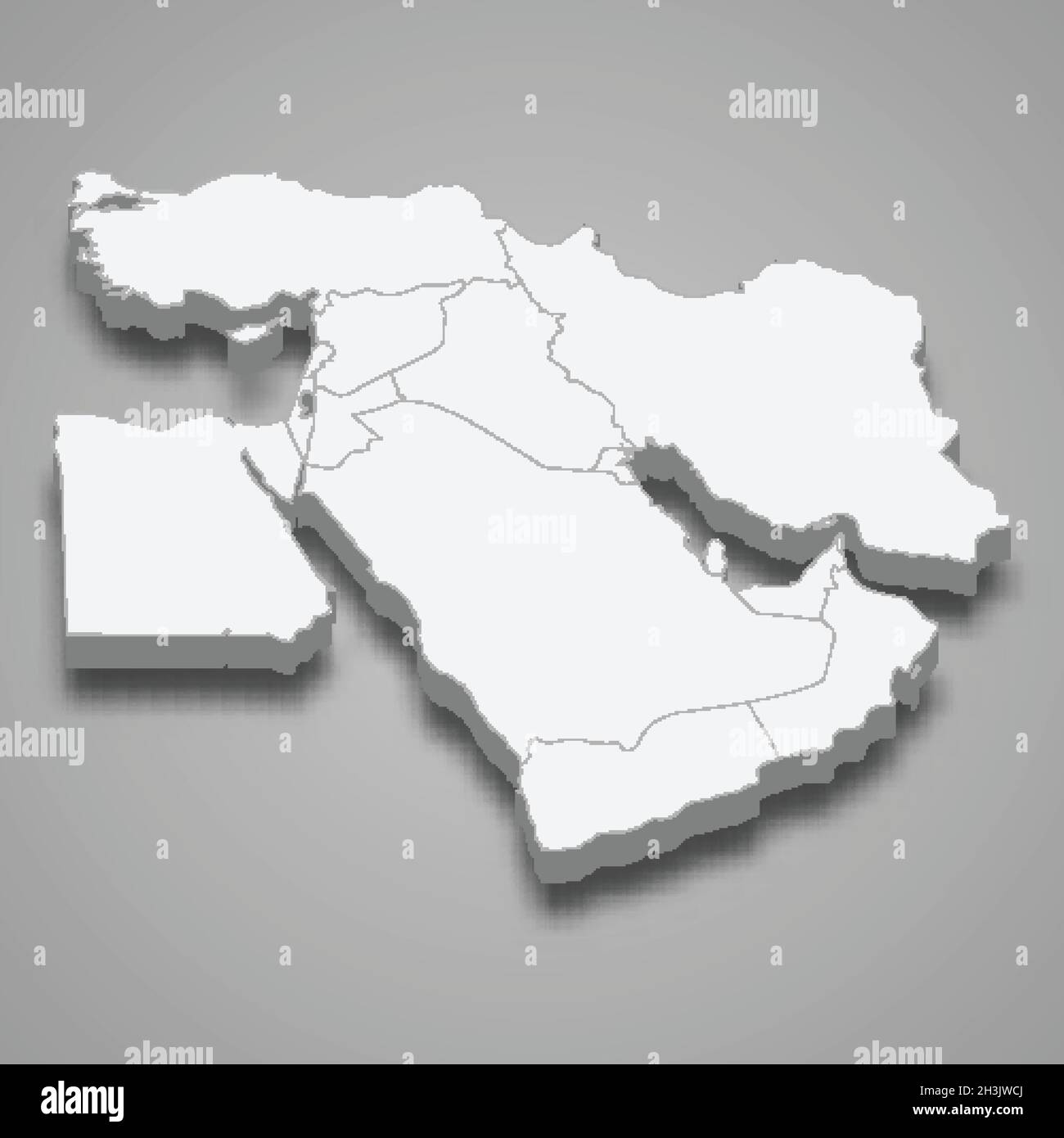 Carte isométrique 3d de la région du Moyen-Orient, isolée avec illustration du vecteur d'ombre Illustration de Vecteur