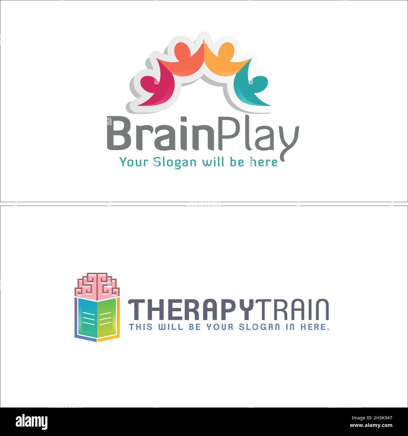 Moderne coloré thérapie éducation personnes cerveau livre design logo Illustration de Vecteur