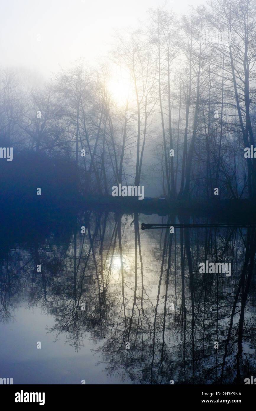 Lever de soleil brumeux Banque D'Images