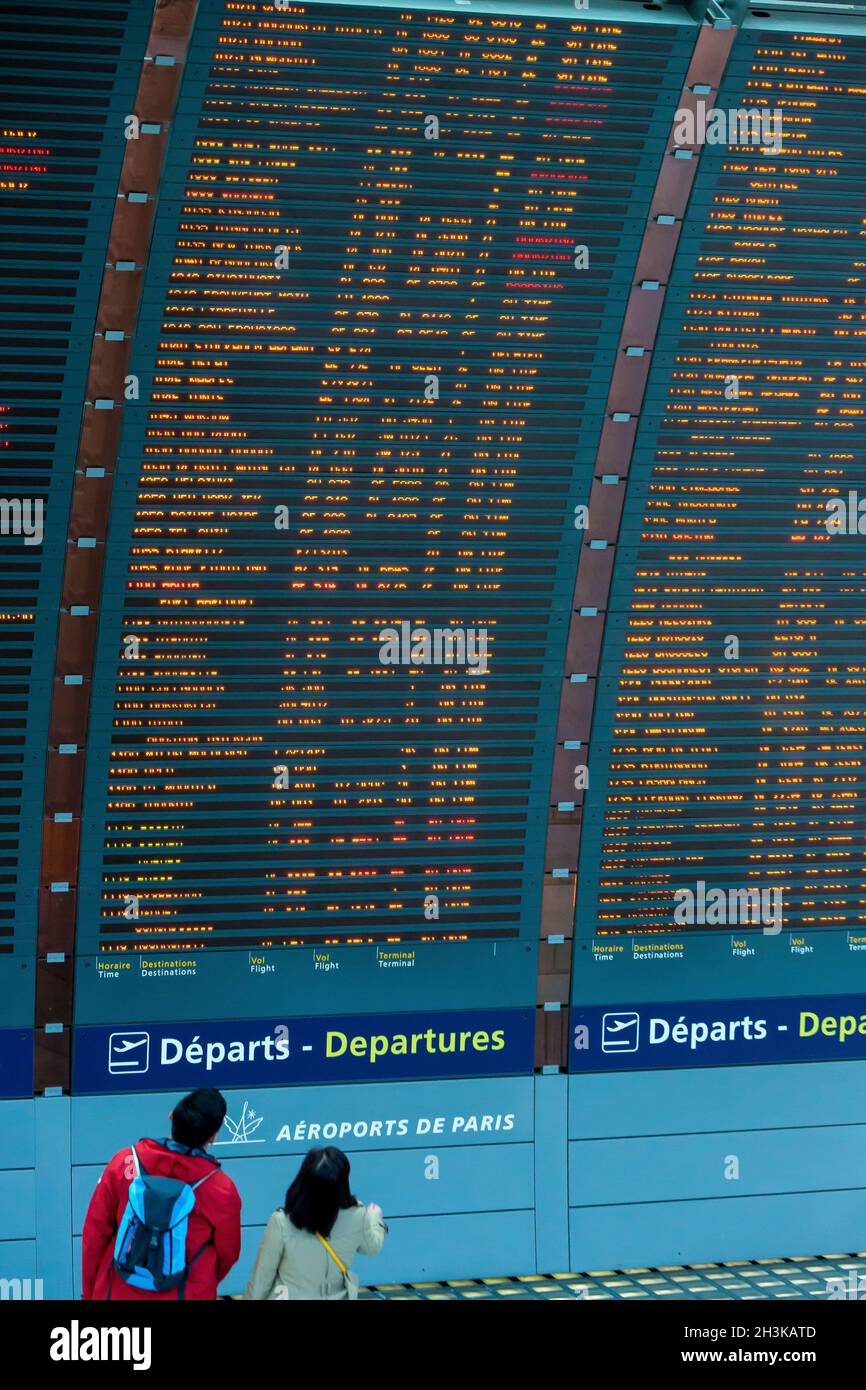 FRANCE.VAL D'OISE (94) AÉROPORT ROISSY CHARLES DE GAULLE.DÉPART DES AVIONS Banque D'Images