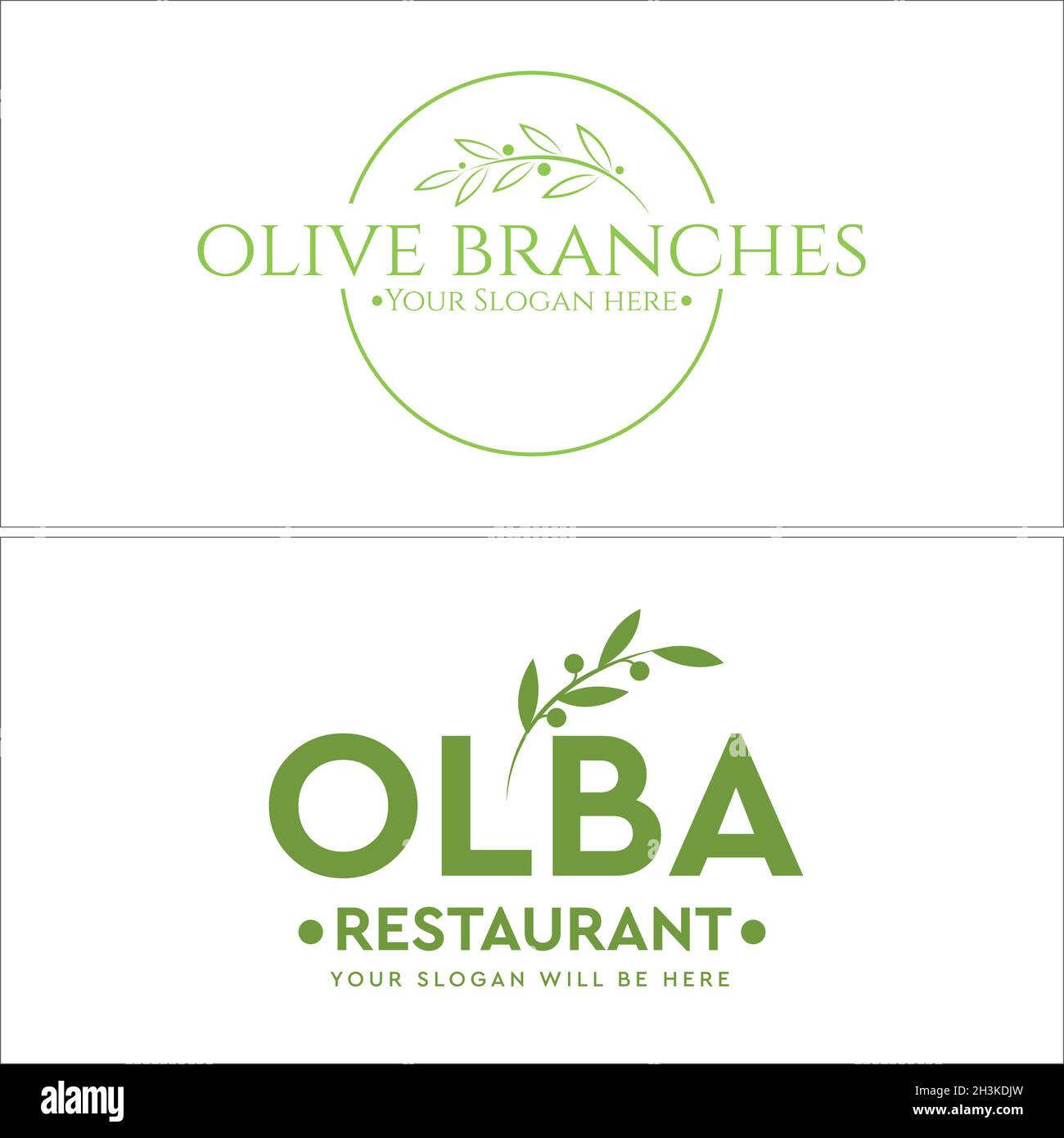 Restaurant moderne vert nature feuilles tige logo Illustration de Vecteur