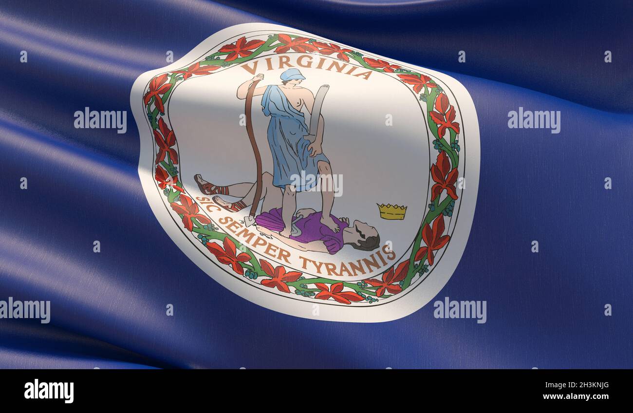 Gros plan drapeau de Virginie haute résolution - Etats-Unis d'Amérique collecte de drapeaux.Illustration 3D. Banque D'Images