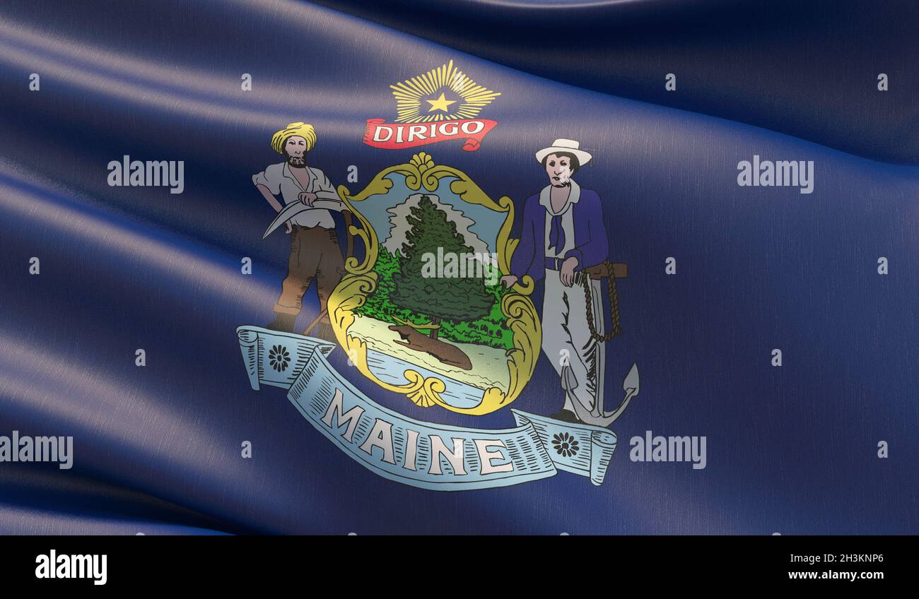 Gros plan drapeau du Maine - États-Unis d'Amérique collecte de drapeaux.Illustration 3D. Banque D'Images
