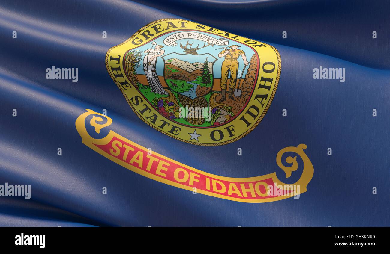Gros plan drapeau de l'Idaho à haute résolution - États des États-Unis d'Amérique collecte de drapeaux.Illustration 3D. Banque D'Images