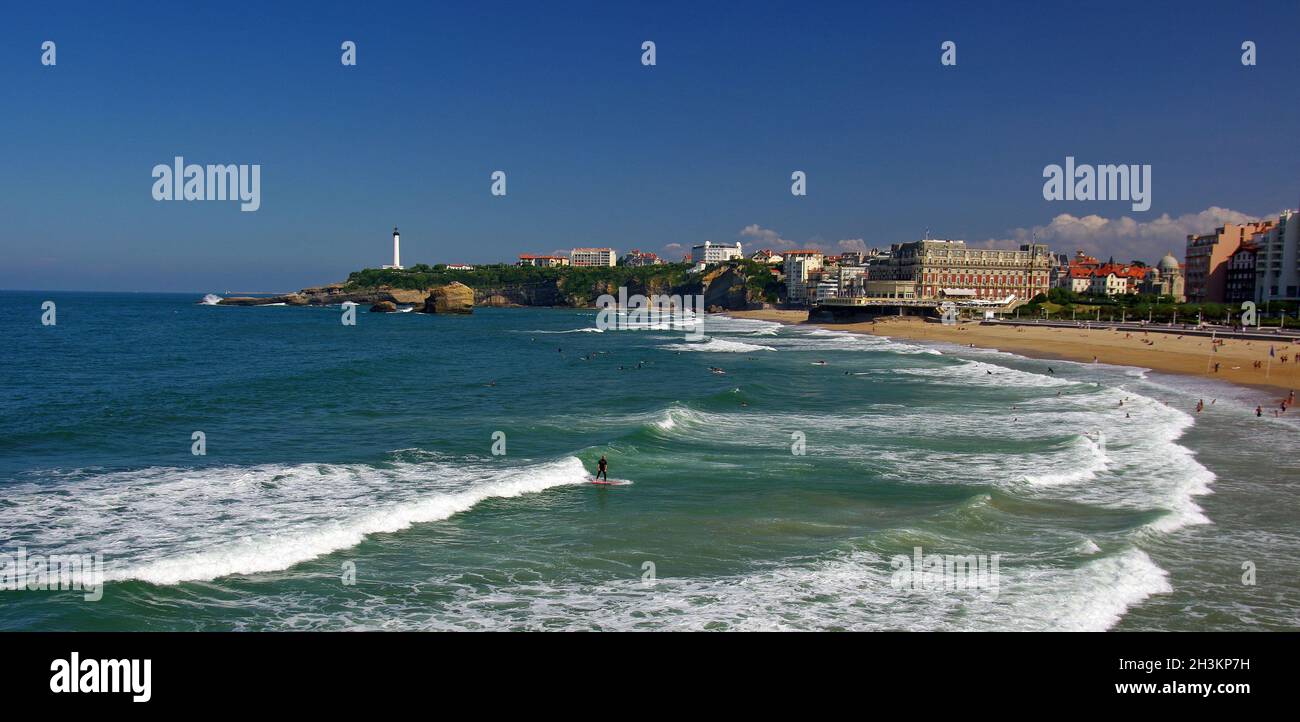 FRANCE.PYRÉNÉES ATLANTIQUES (64) PAYS BASQUE FRANÇAIS.BIARRITZ, LA LONGUE PLAGE (GRANDE PLAGE).CÔTE BASQUE Banque D'Images